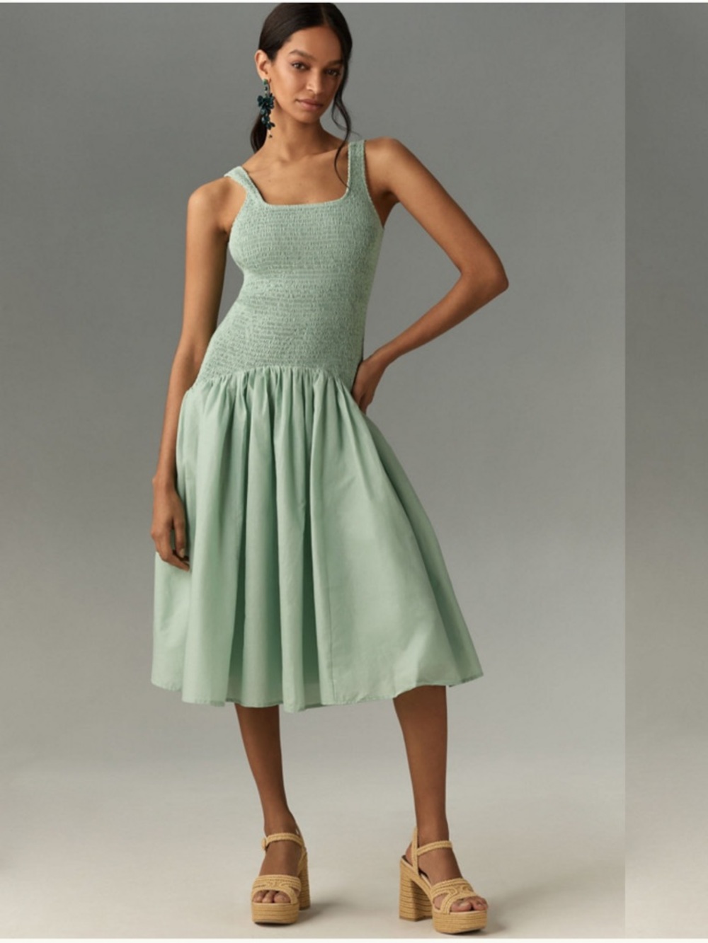 NWOT Hutch Mint Green Smocked Midi Dress size Medium